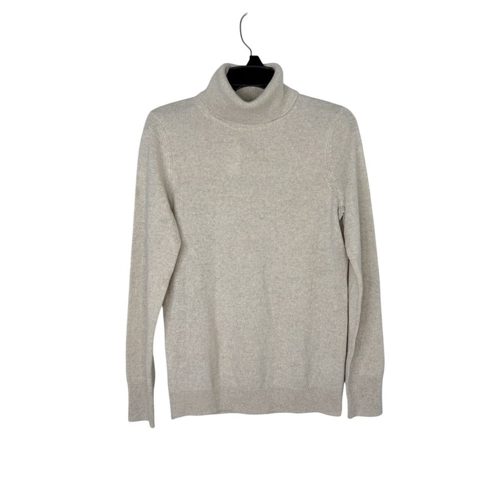 NWT Talbots Cashmere Metallic Beige Turtleneck Sweater Sz S Sparkle Coquette